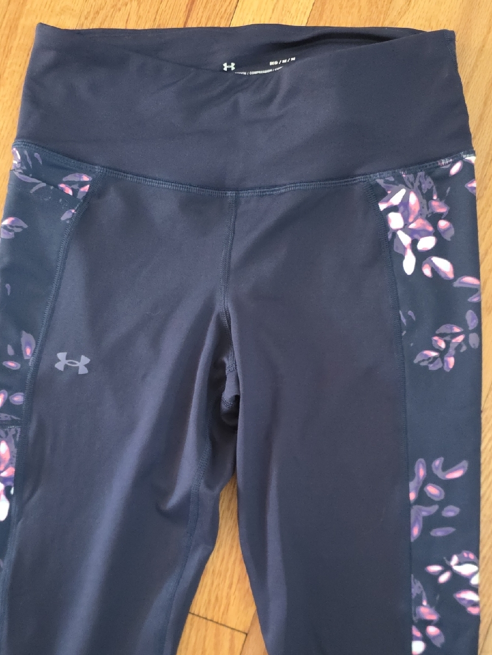 Under Armour Navy Coldgear Compression Leggings with Pink Floral Panels